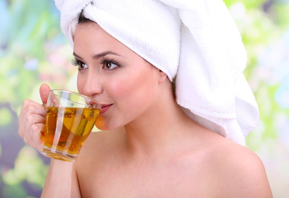 girl drinks tea for skin rejuvenation
